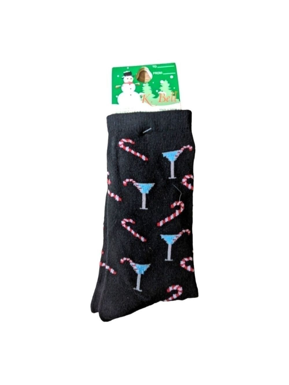 ⭐K. Bell Black Be Merry Martini Candy cane Socks